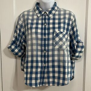 Mossimo Button-Down Collared Shirt Blue and White Gingham Size Medium
